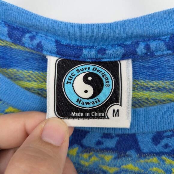T&C Surf Designs Hawaii Blue Yin Yang Towel Terry Shirt Size M 100% Cotton - Picture 3 of 4